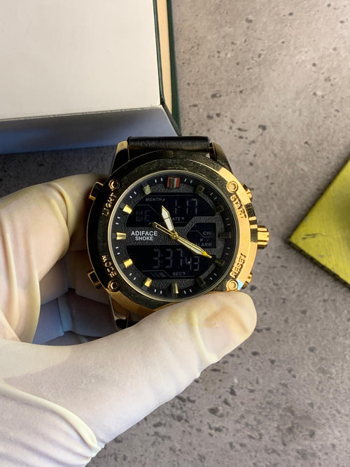 Digital and Analog Black Straps Golden Dail Watch AS-04