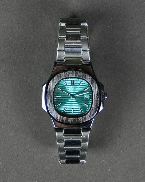 Patek Philipe Date working Black Chain Wrist Watch With Green Dial P-05