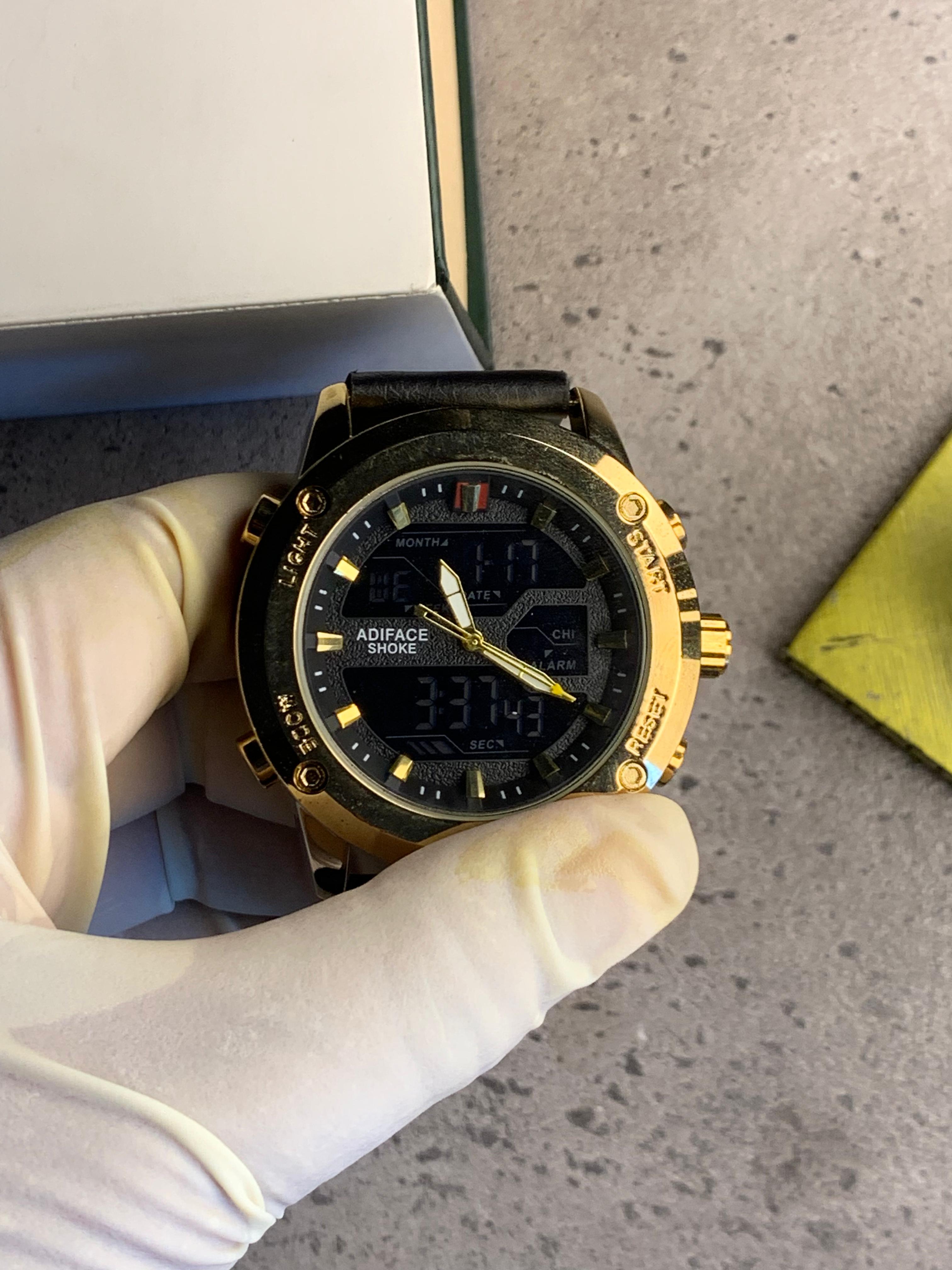 Digital and Analog Black Straps Golden Dail Watch AS-03