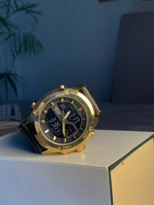 Digital and Analog Black Straps Golden Dail Watch AS-04
