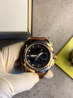 Digital and Analog Brown Straps Golden Dail Watch AS-03