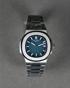 Patek Philippe Nautilus navy blue dial silver chain