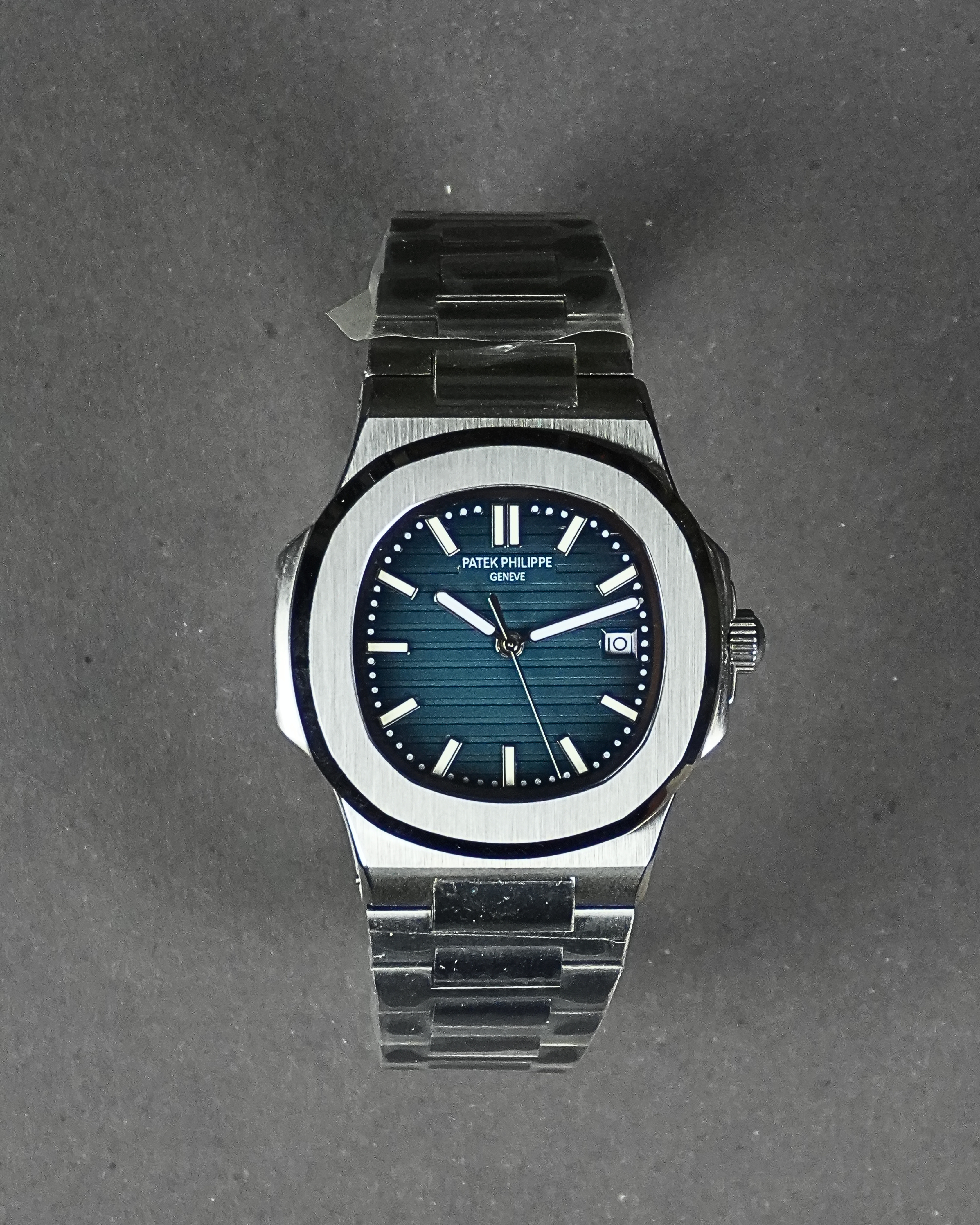 Patek Philippe Nautilus navy blue dial silver chain